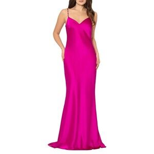 Xscape Magenta Pink Satin gown Dress with Cowl Open Back size 4 $399